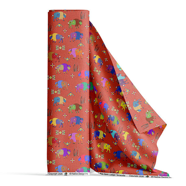 Buffalo Spirit Ledger Terracotta Satin Fabric By the Yard Pre Order