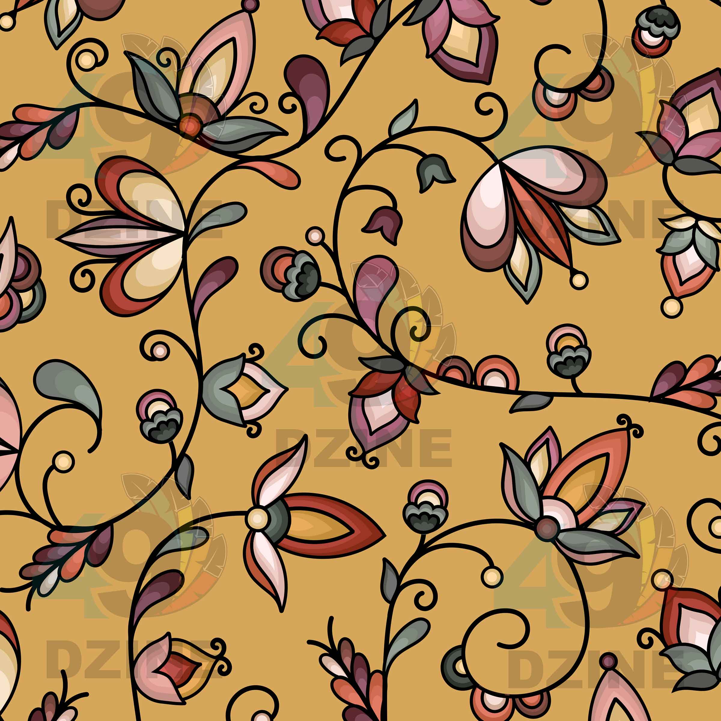 Burnt Sky Petals Gold 42 Inch Cotton Poplin Pre Order