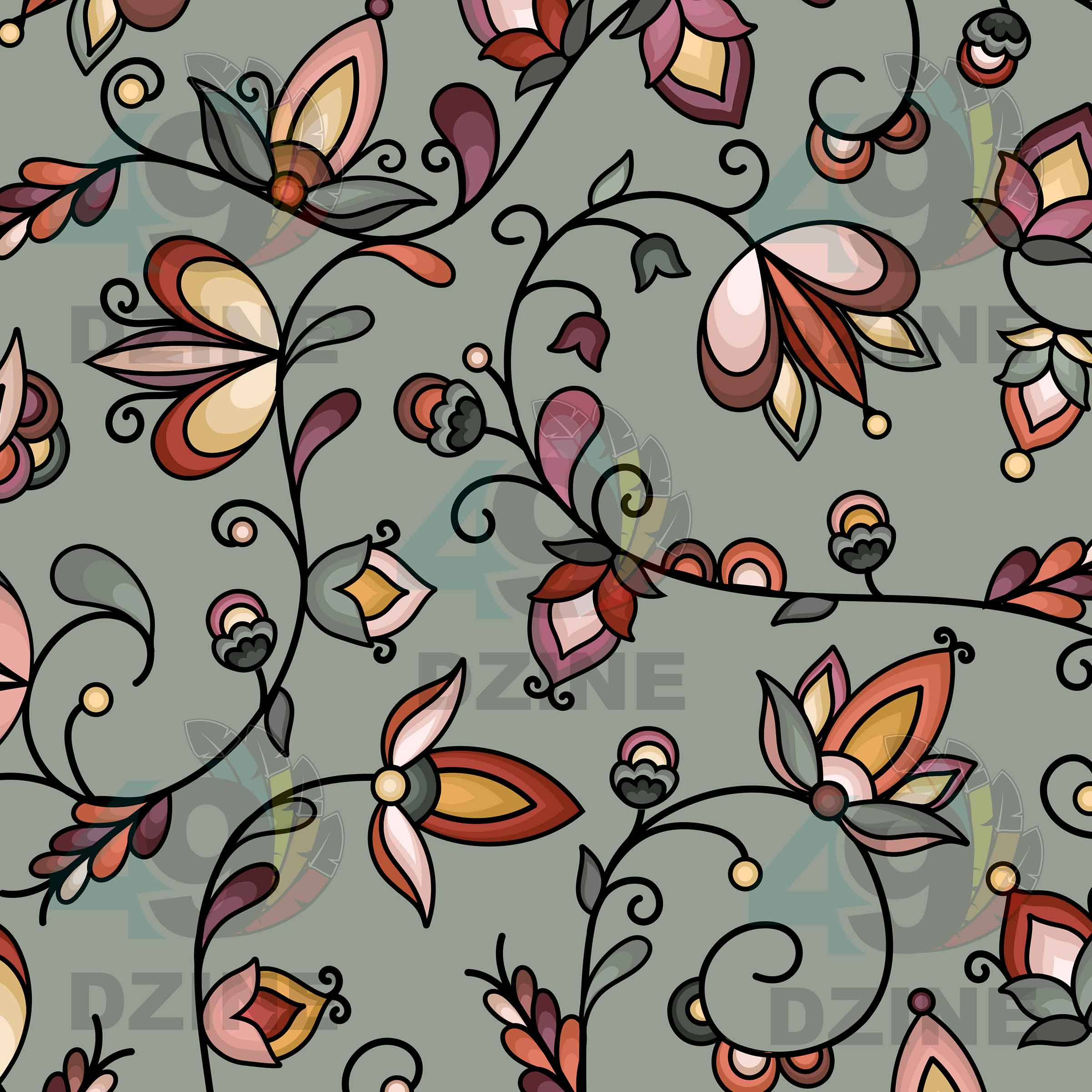 Burnt Sky Petals Green 42 Inch Cotton Poplin Pre Order