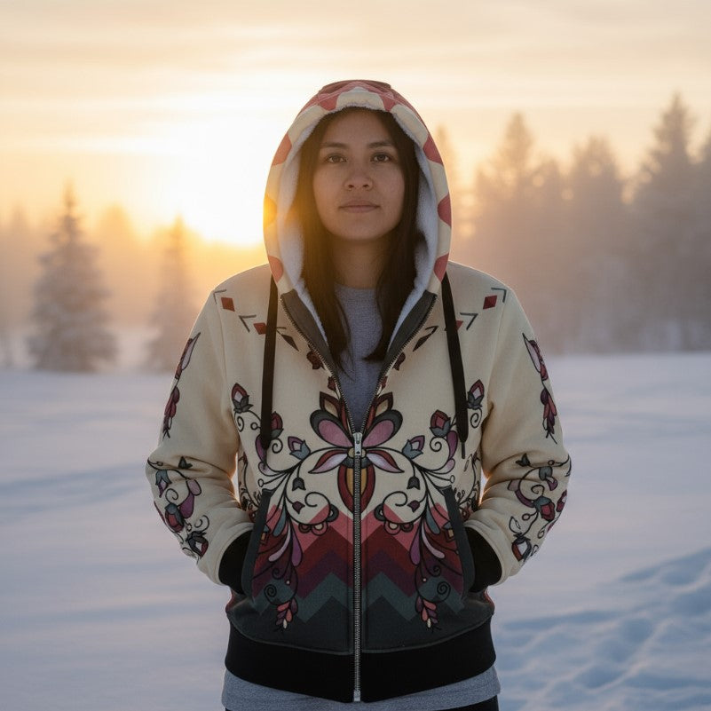 Burnt Sky Petals Women's Sherpa Hoodie