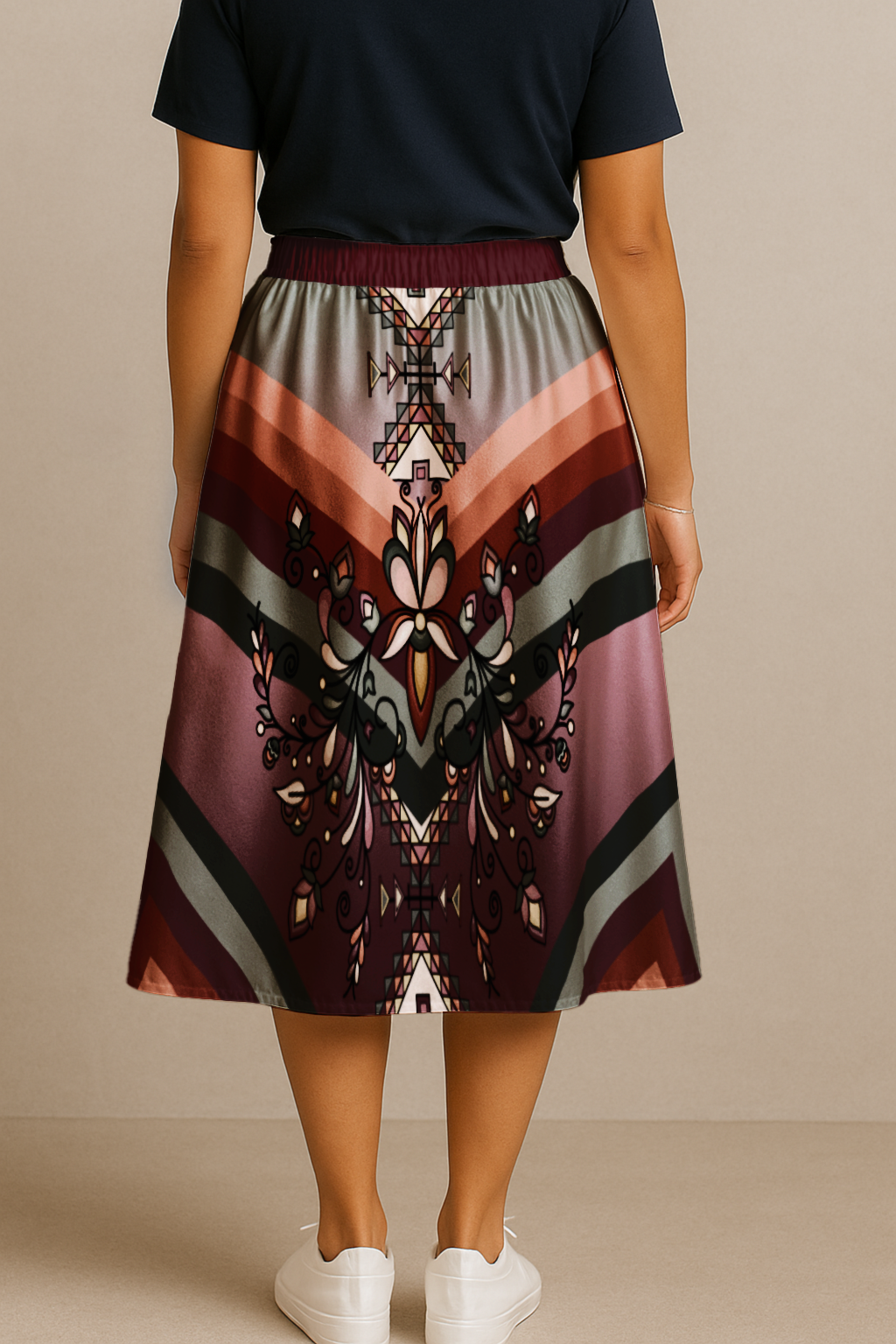 Burnt Sky Petals Elastic Waist Pocket Midi Skirt