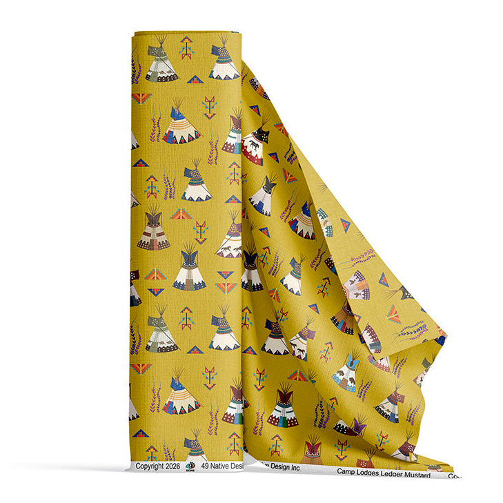 Camp Lodges Ledger Mustard 42 Inch Cotton Poplin Pre Order