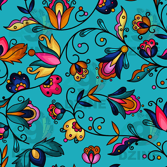Copper Prairie Petals Turquoise Satin Fabric By the Yard Pre Order