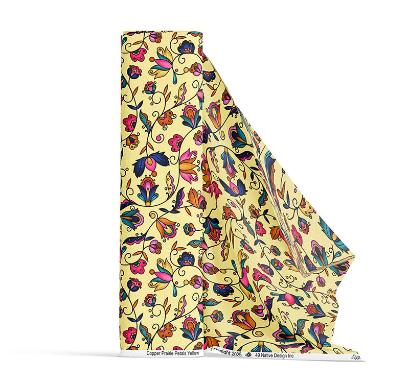 Copper Prairie Petals Yellow Satin Fabric By the Yard Pre Order