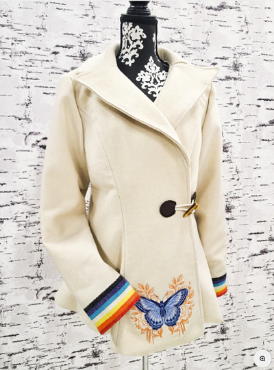 Cream Rainbow Wool Coat (with Embroidery)