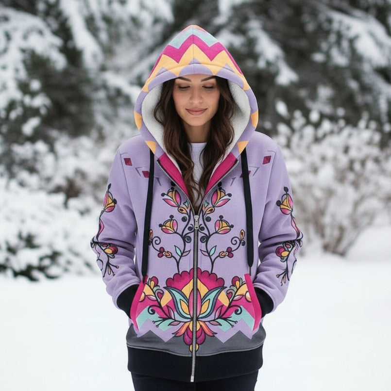 Crimson Drift Petals Women's Sherpa Hoodie