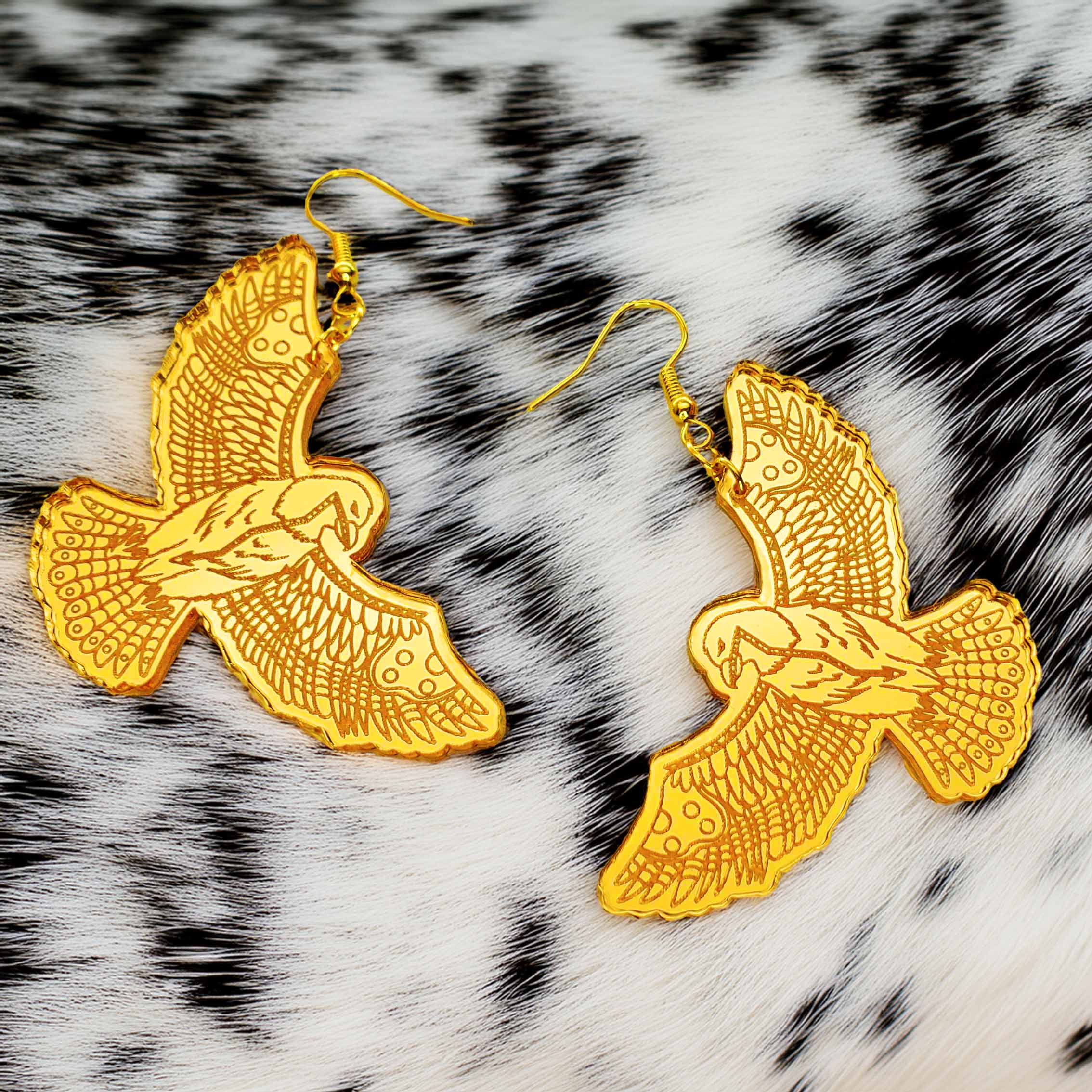 Modern Ledger Eagle Handmade Acrylic Engraved Earring Set