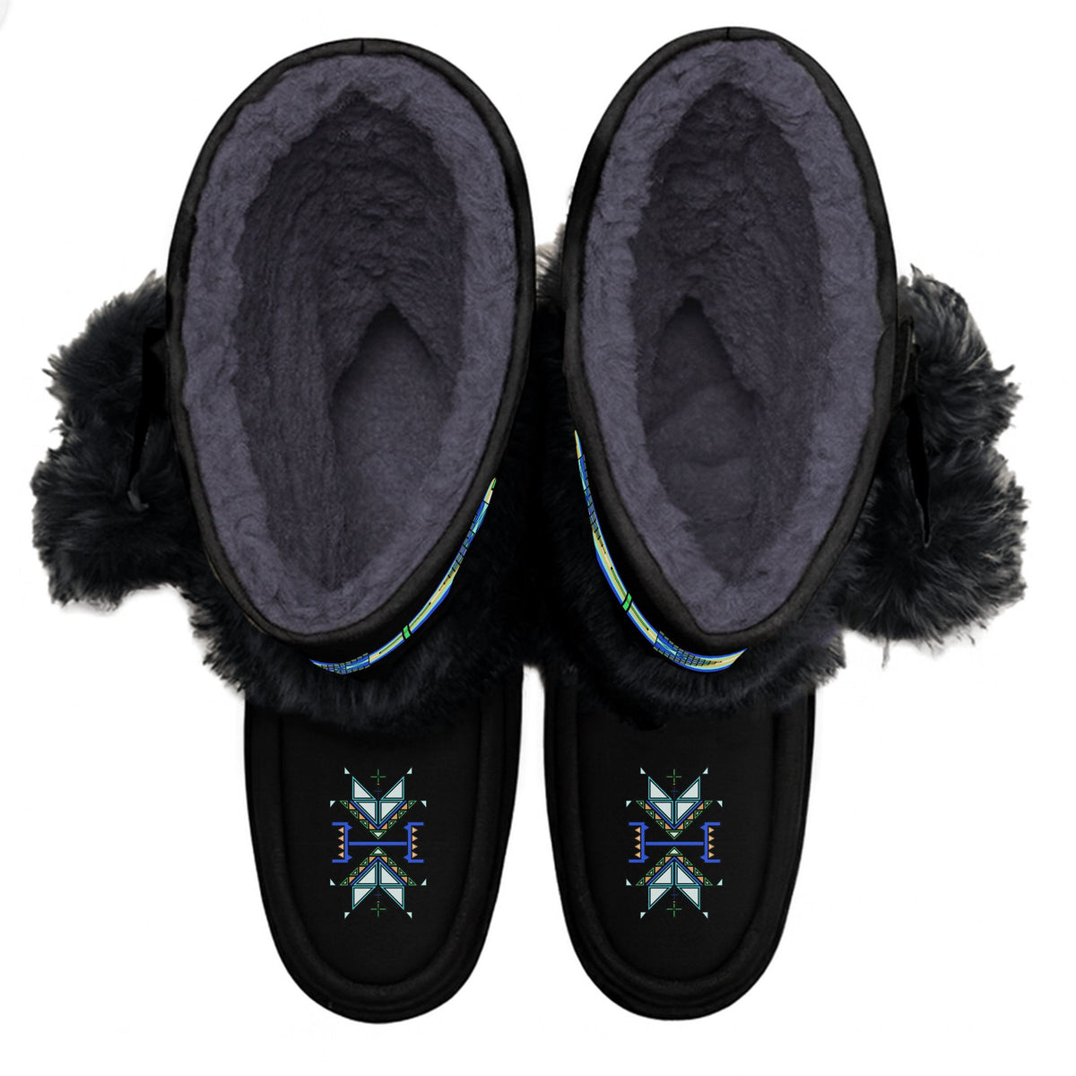 Eagle Strike Black Real Leather MocLux Calf with Black Fur