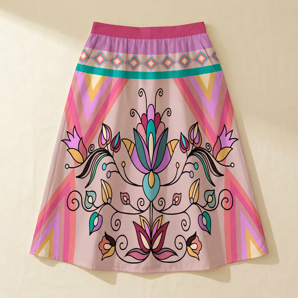 Ember Trail Pastel Elastic Waist Pocket Midi Skirt