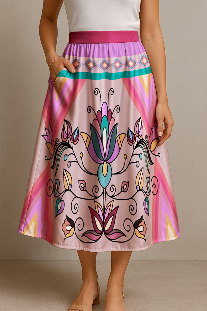 Ember Trail Pastel Elastic Waist Pocket Midi Skirt