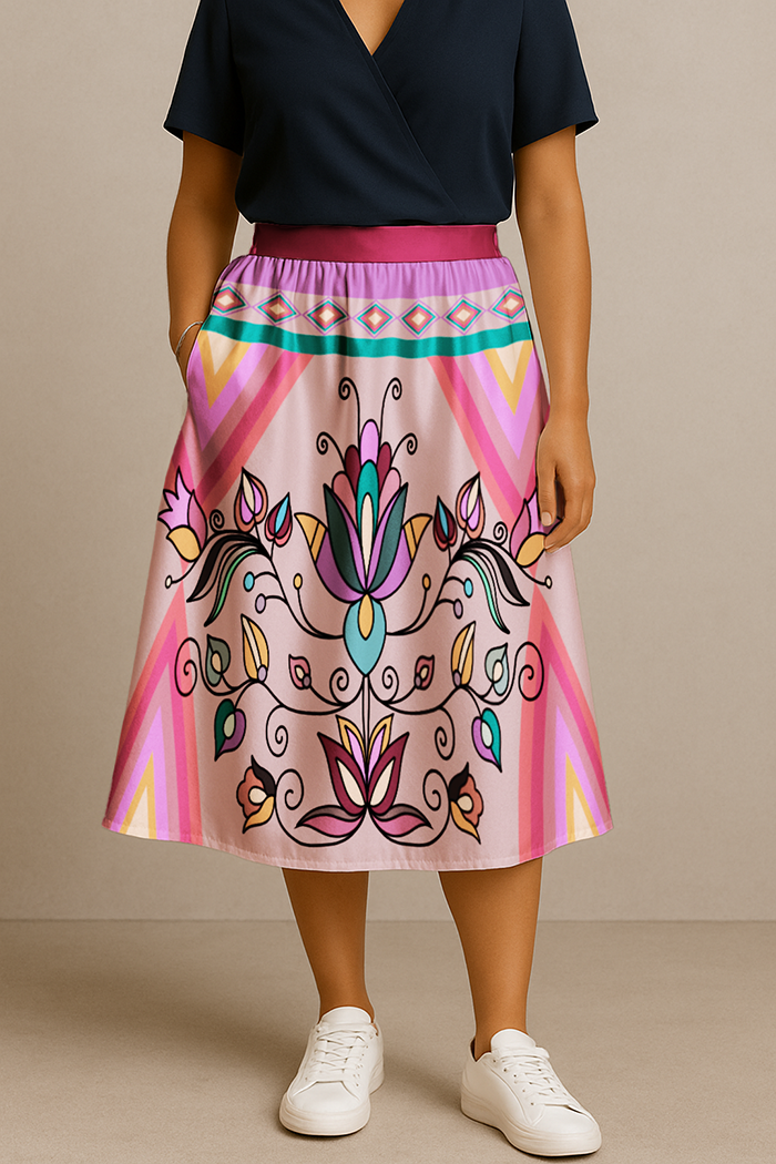 Ember Trail Pastel Elastic Waist Pocket Midi Skirt