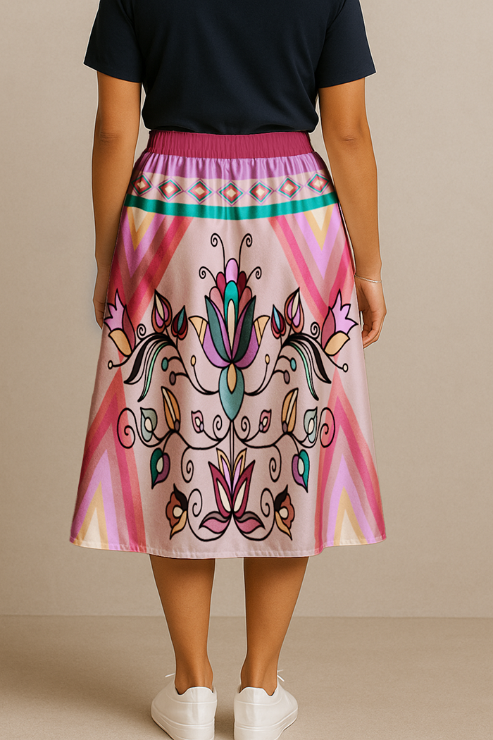 Ember Trail Pastel Elastic Waist Pocket Midi Skirt