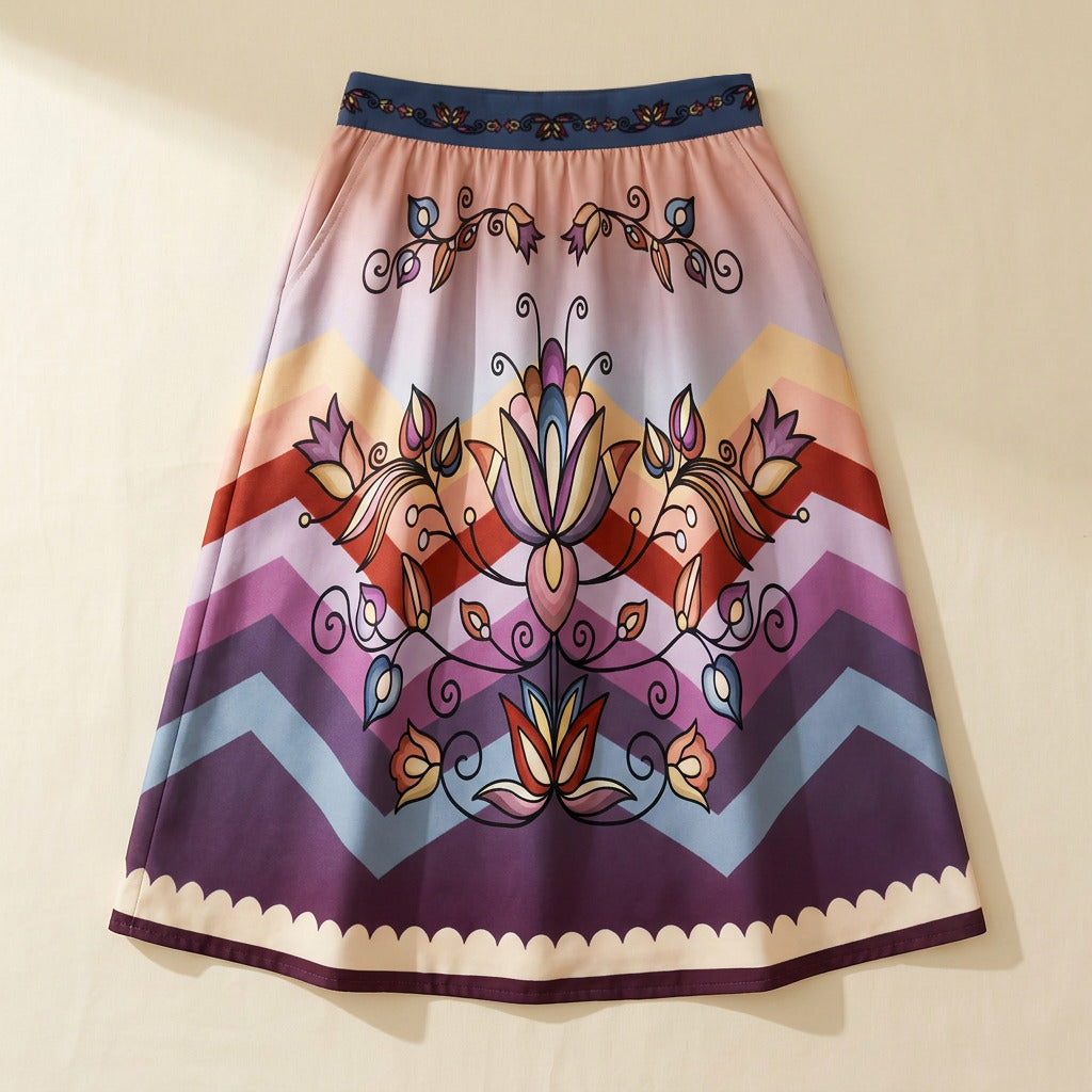 Ember Blossom Elastic Waist Pocket Midi Skirt