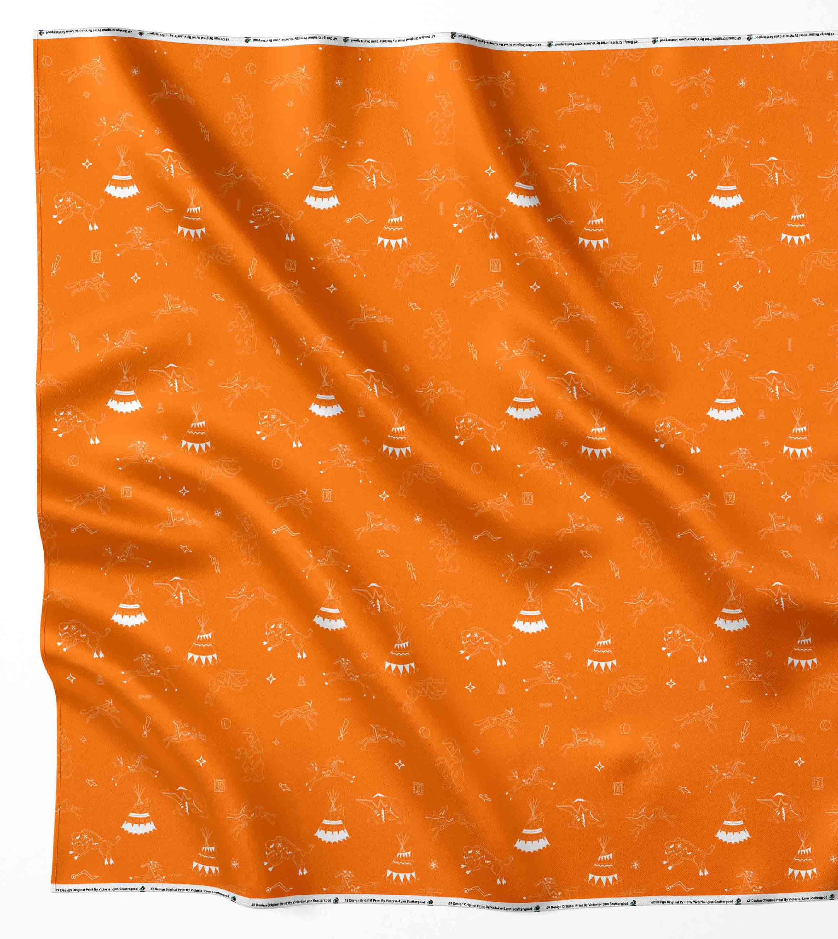 Ledger Dabbles Orange Satin Fabric By the Yard Pre Order