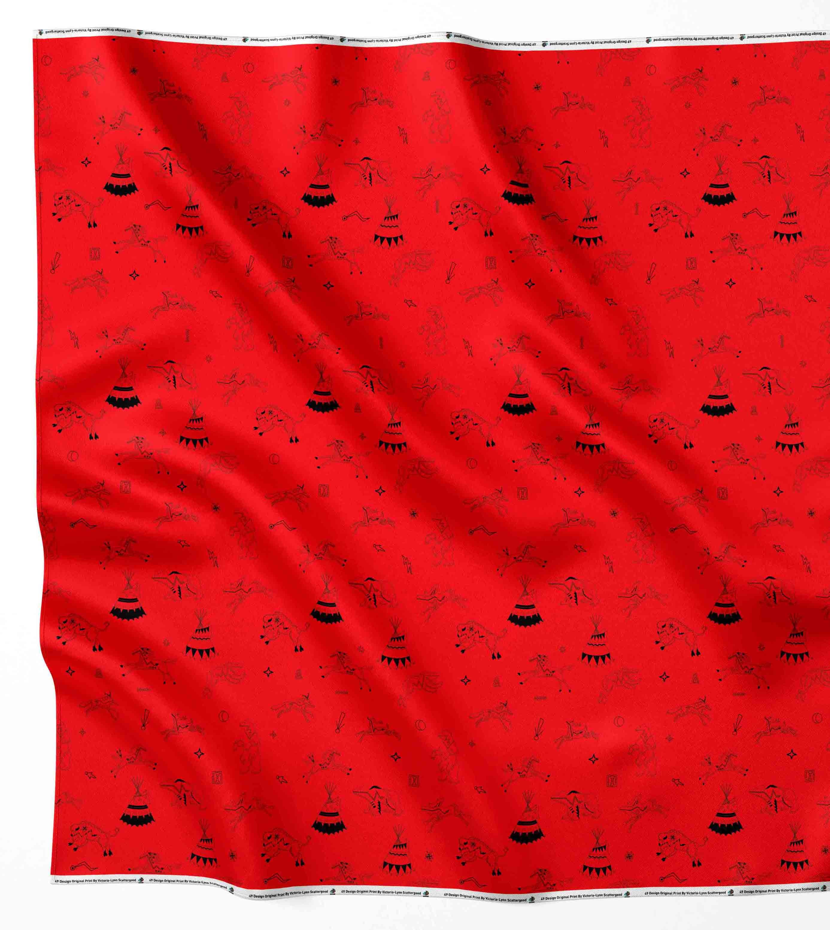 Ledger Dabbles Red Satin Fabric By the Yard Pre Order