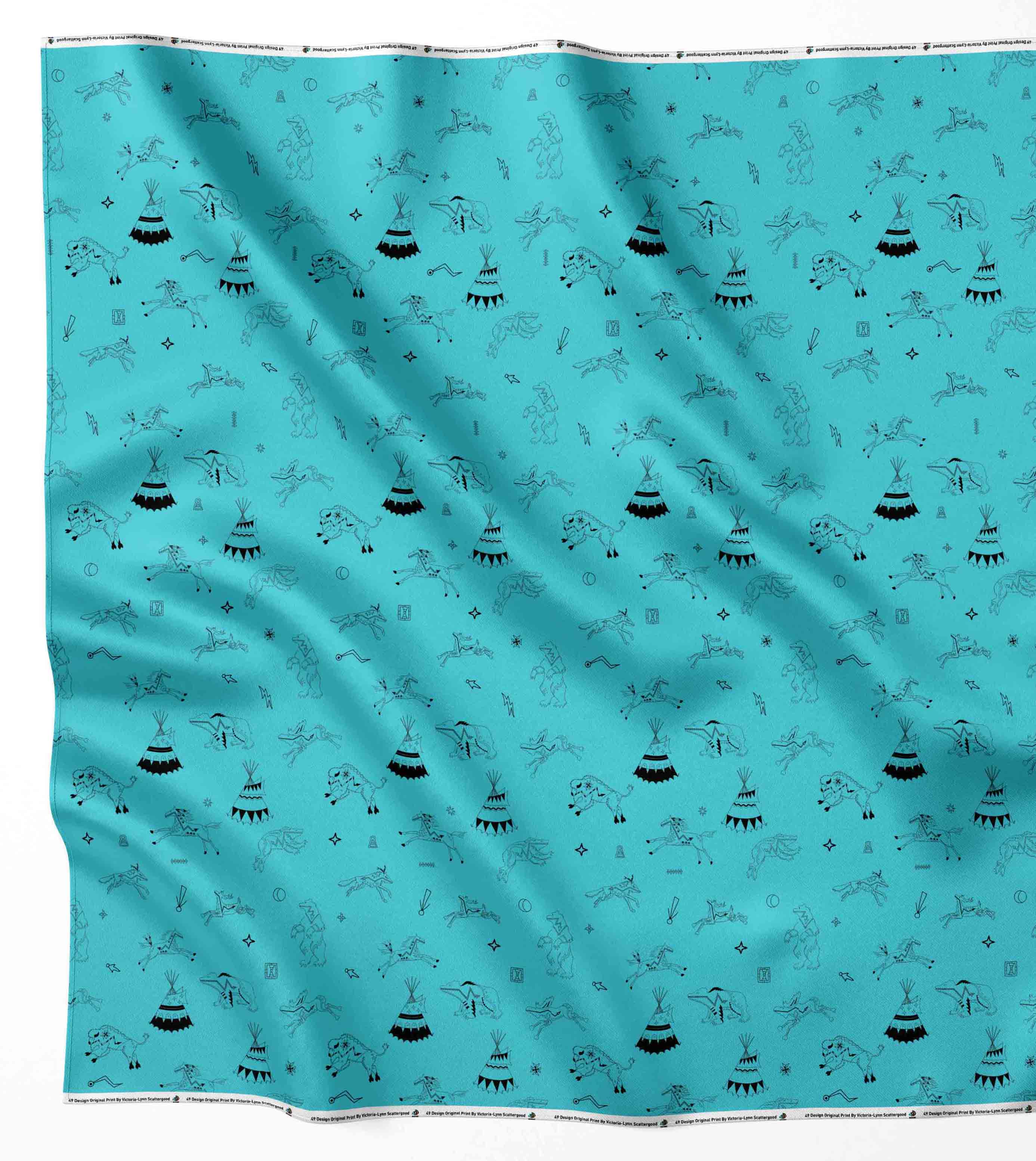 Ledger Dabbles Turquoise Satin Fabric By the Yard Pre Order