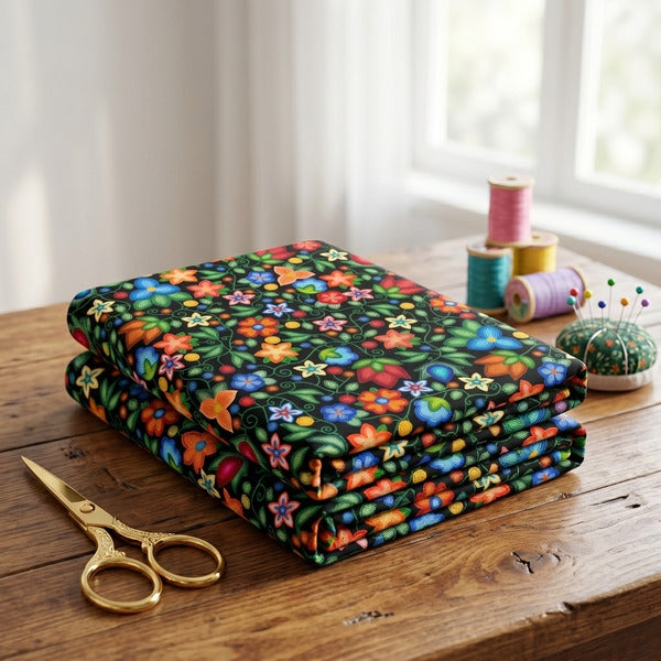 Morning Harmony Black Satin Fabric By the Yard Pre Order