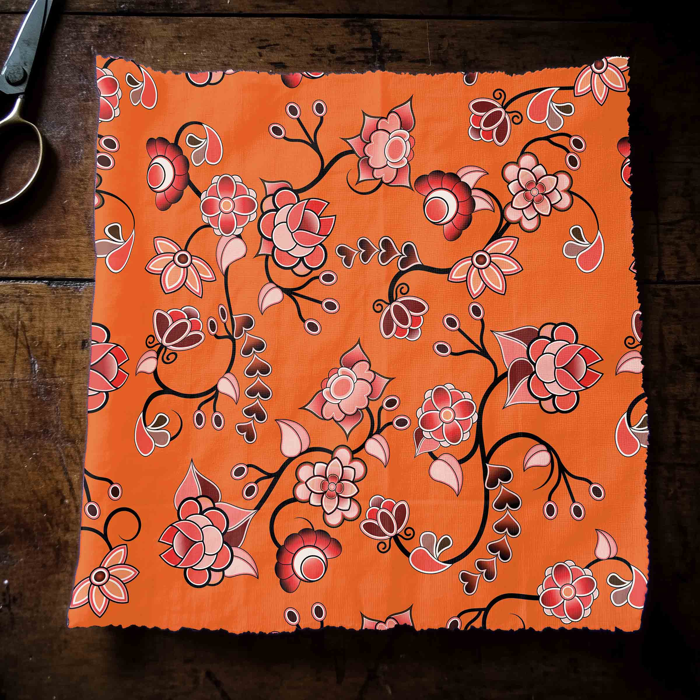 Floral Amour Orange Satin Fabric By the Yard Pre Order