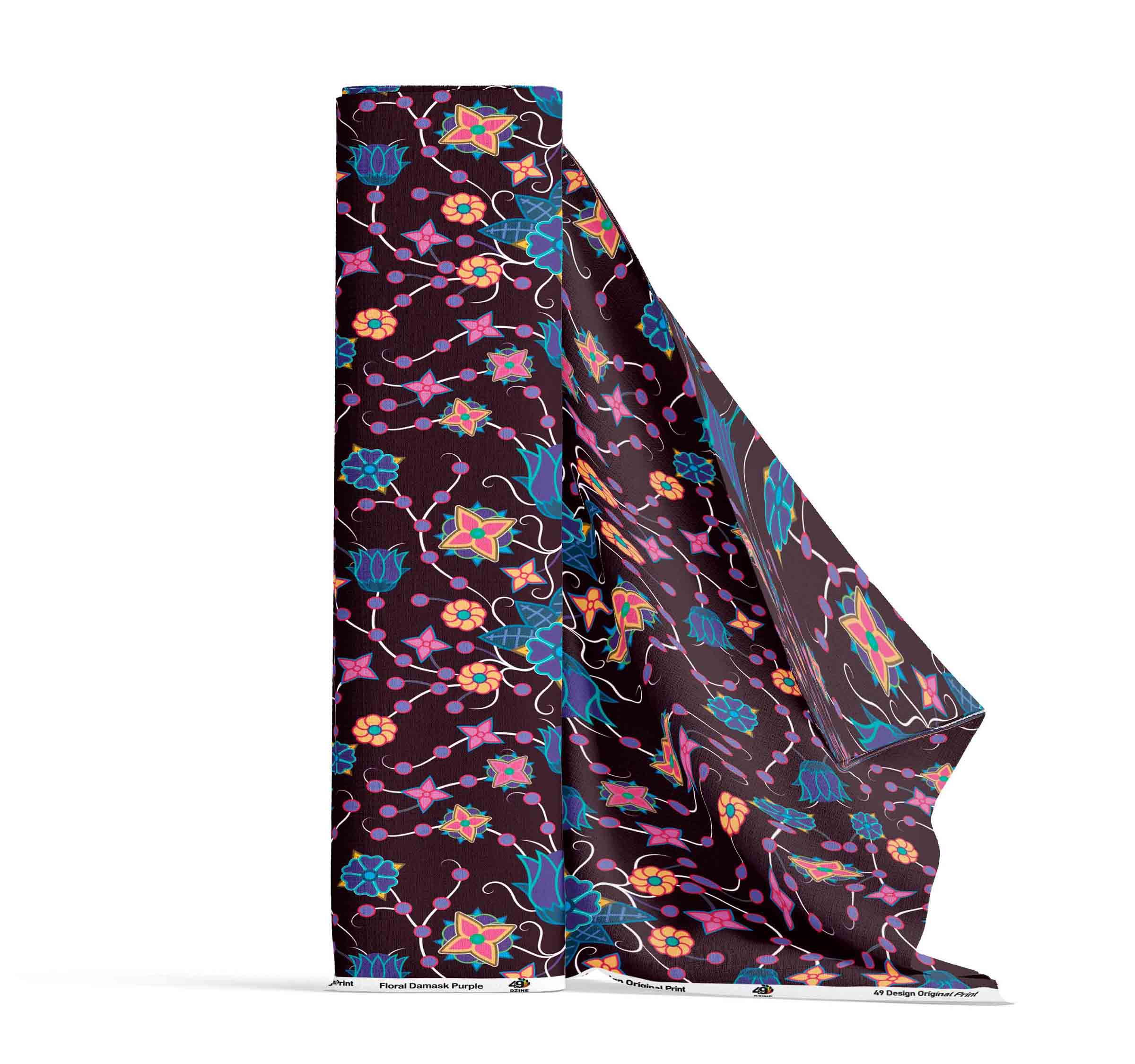 Floral Damask Purple Satin