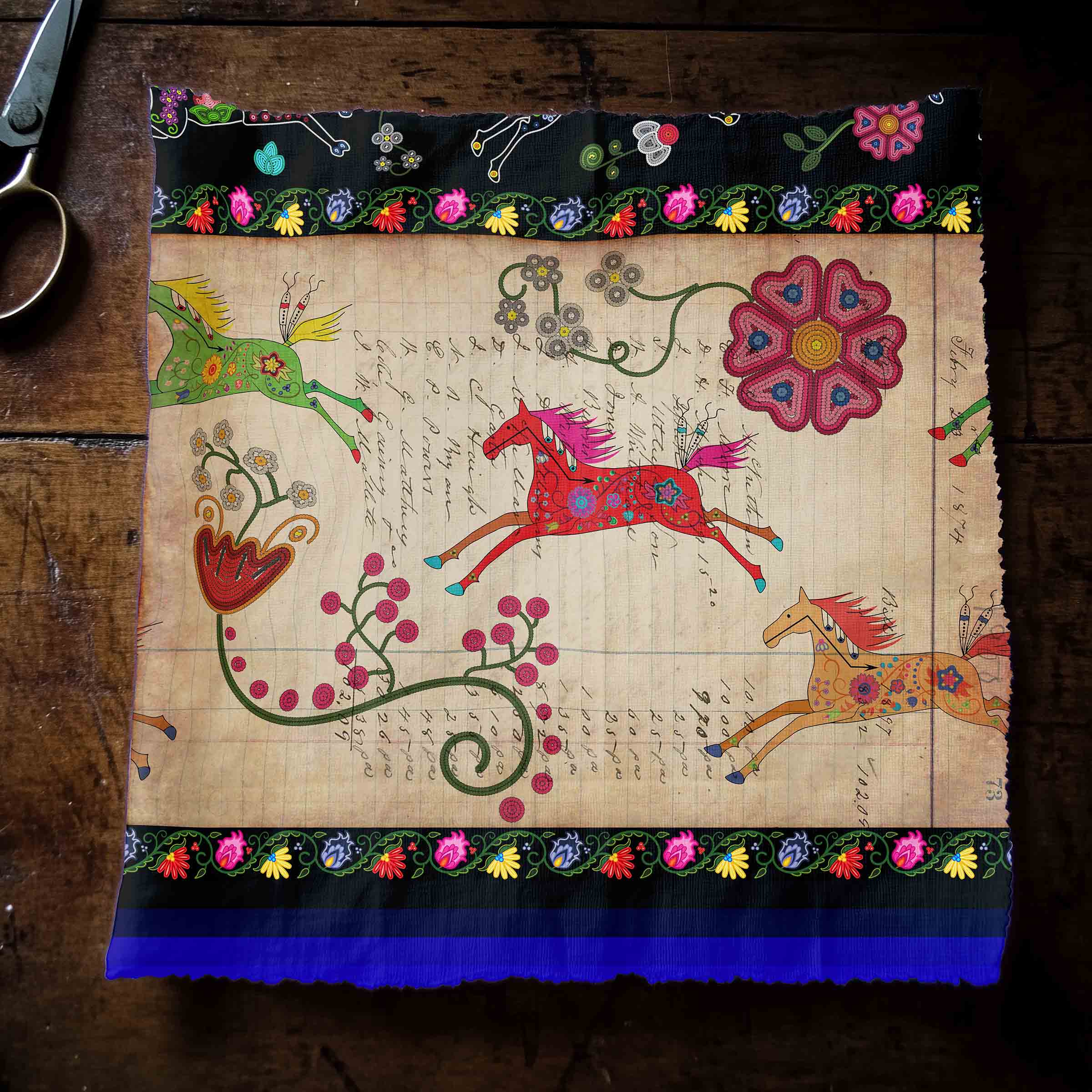 Floral Ledger Horse 56 Inch Cotton Poplin Pre Order