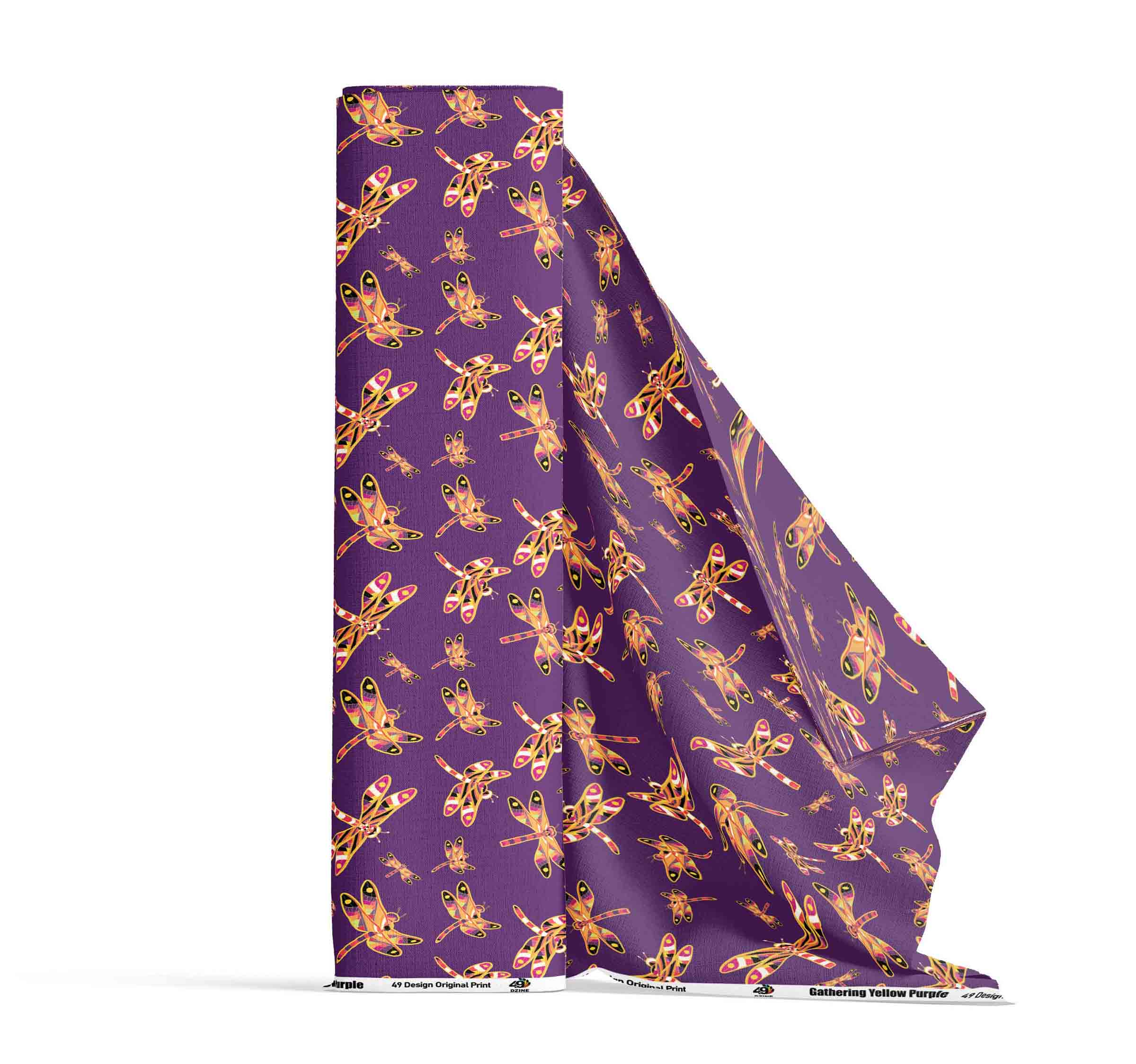 Gathering Yellow Purple Satin Fabric By the Yard Pre Order