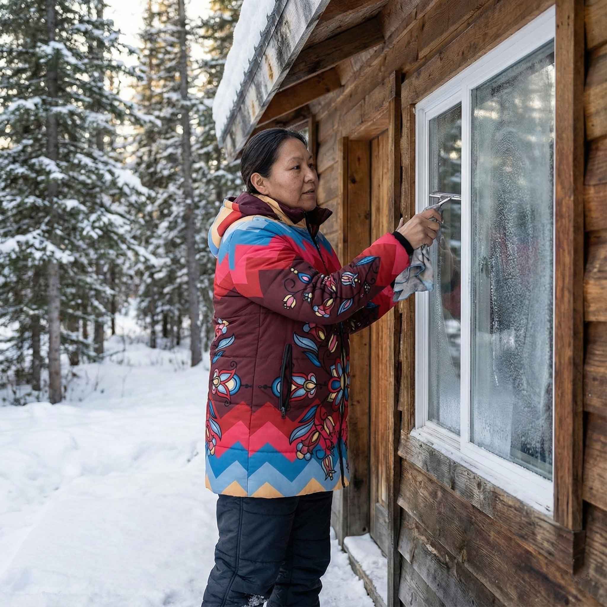 Frozen Petal Cascade Women's Hooded Puffer Coat