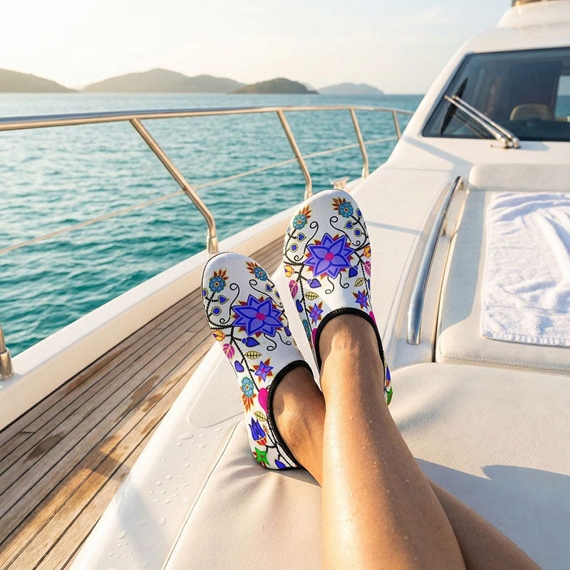 Floral Beadwork Seven Clans White Sockamoccs