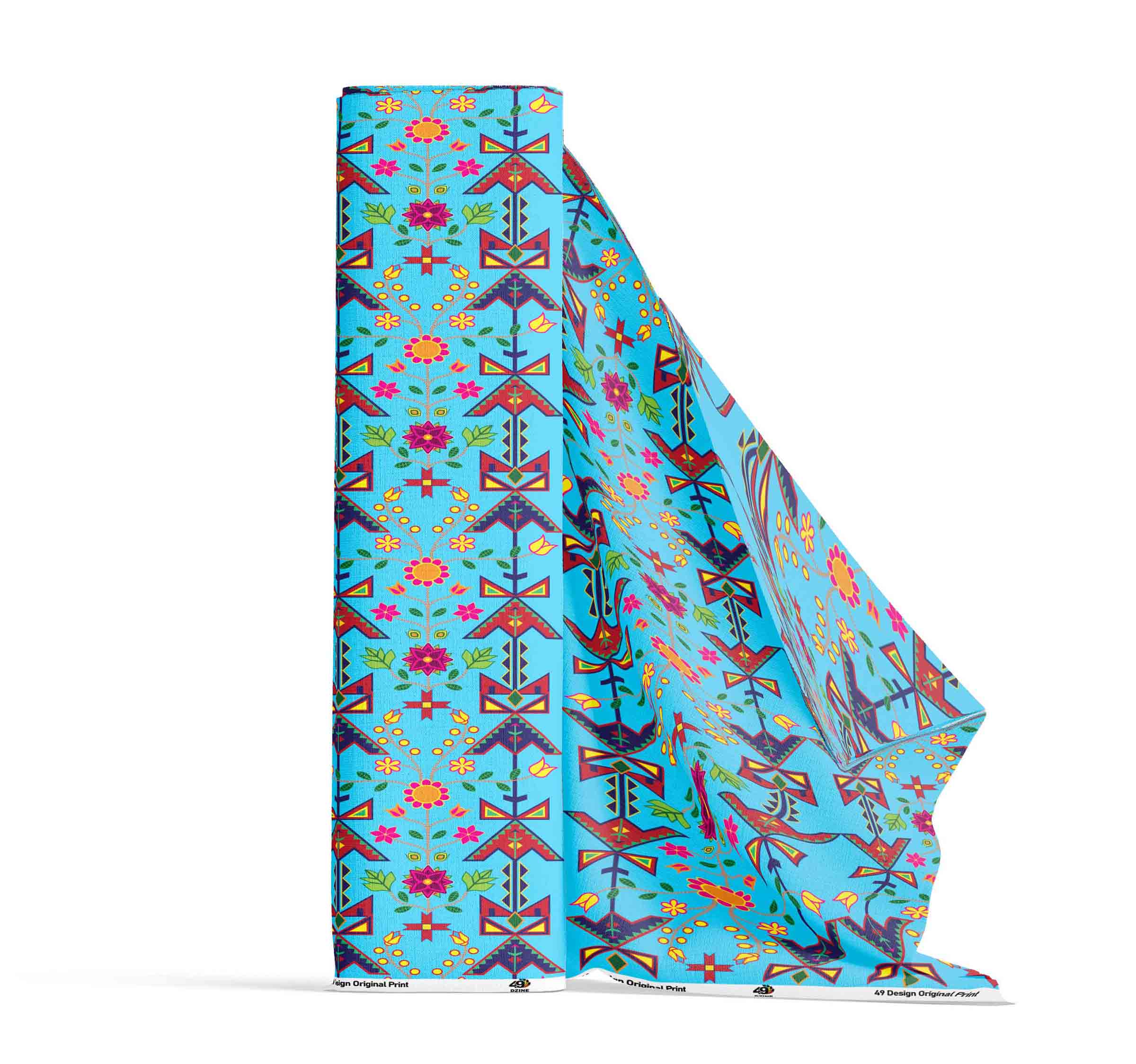 Geometric Floral Spring Sky Blue Satin Fabric By the Yard Pre Order