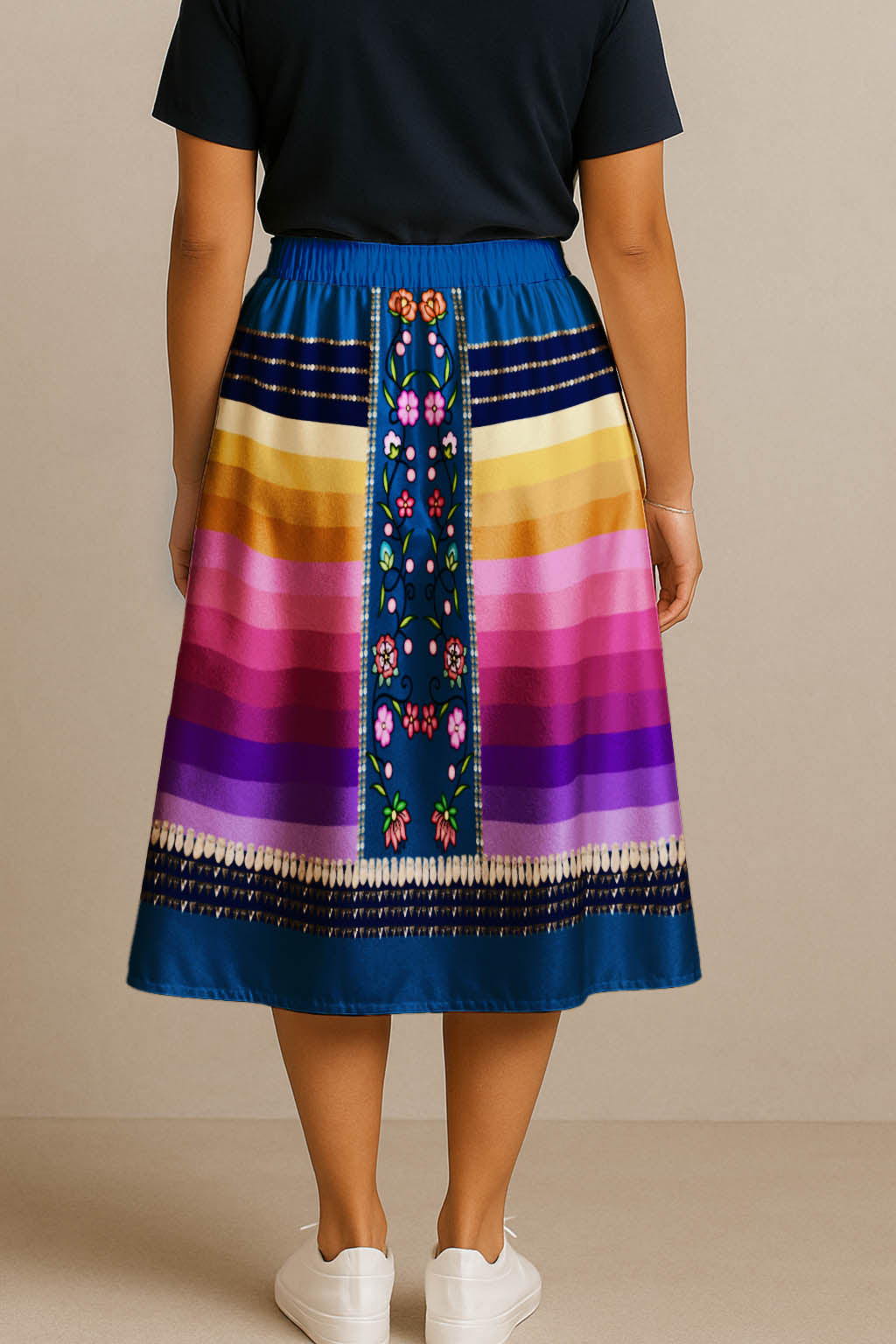 Grandmother Legacy Dark Blue 2 Elastic Waist Pocket Midi Skirt