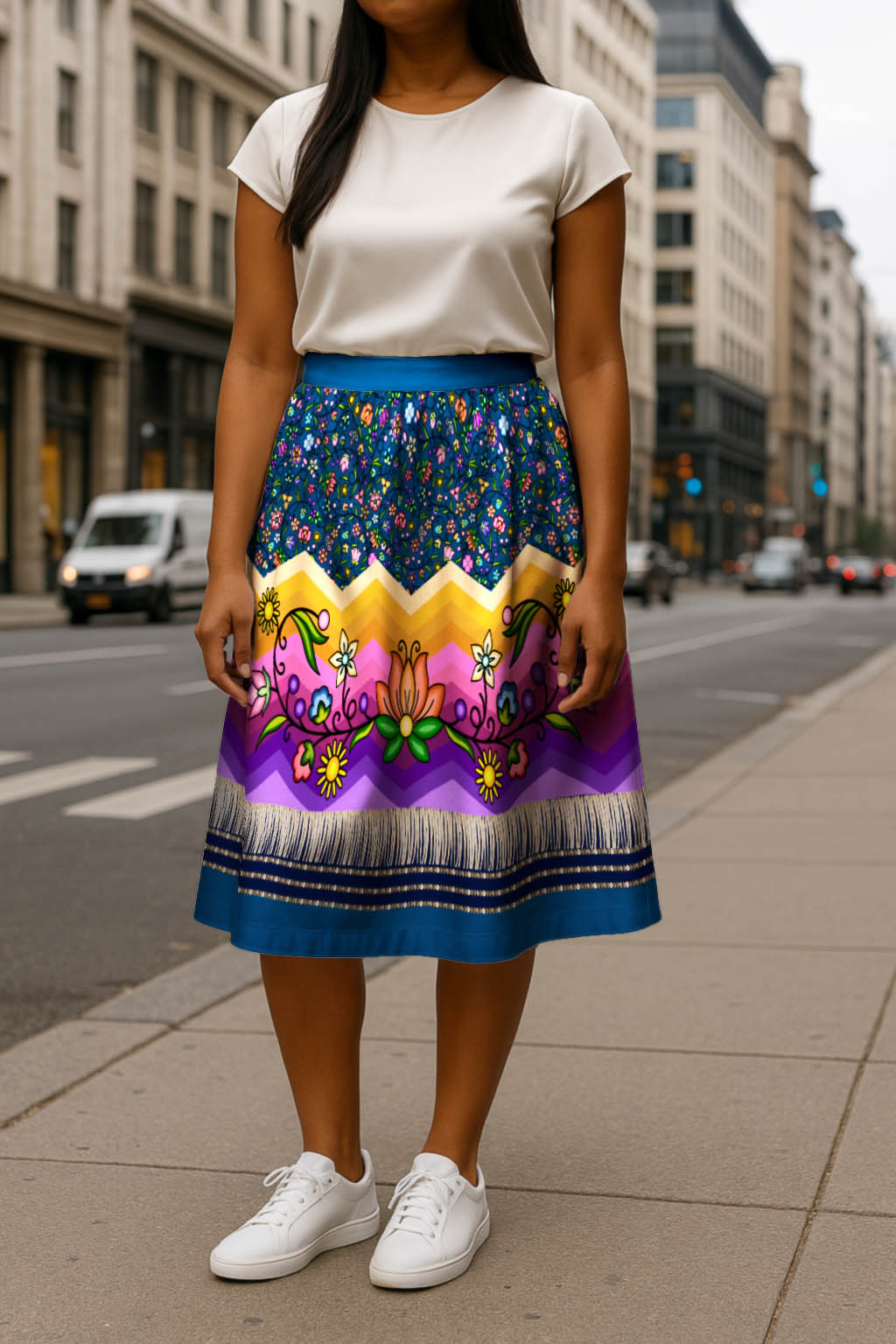 Grandmother Legacy Dark Blue 3 Elastic Waist Pocket Midi Skirt