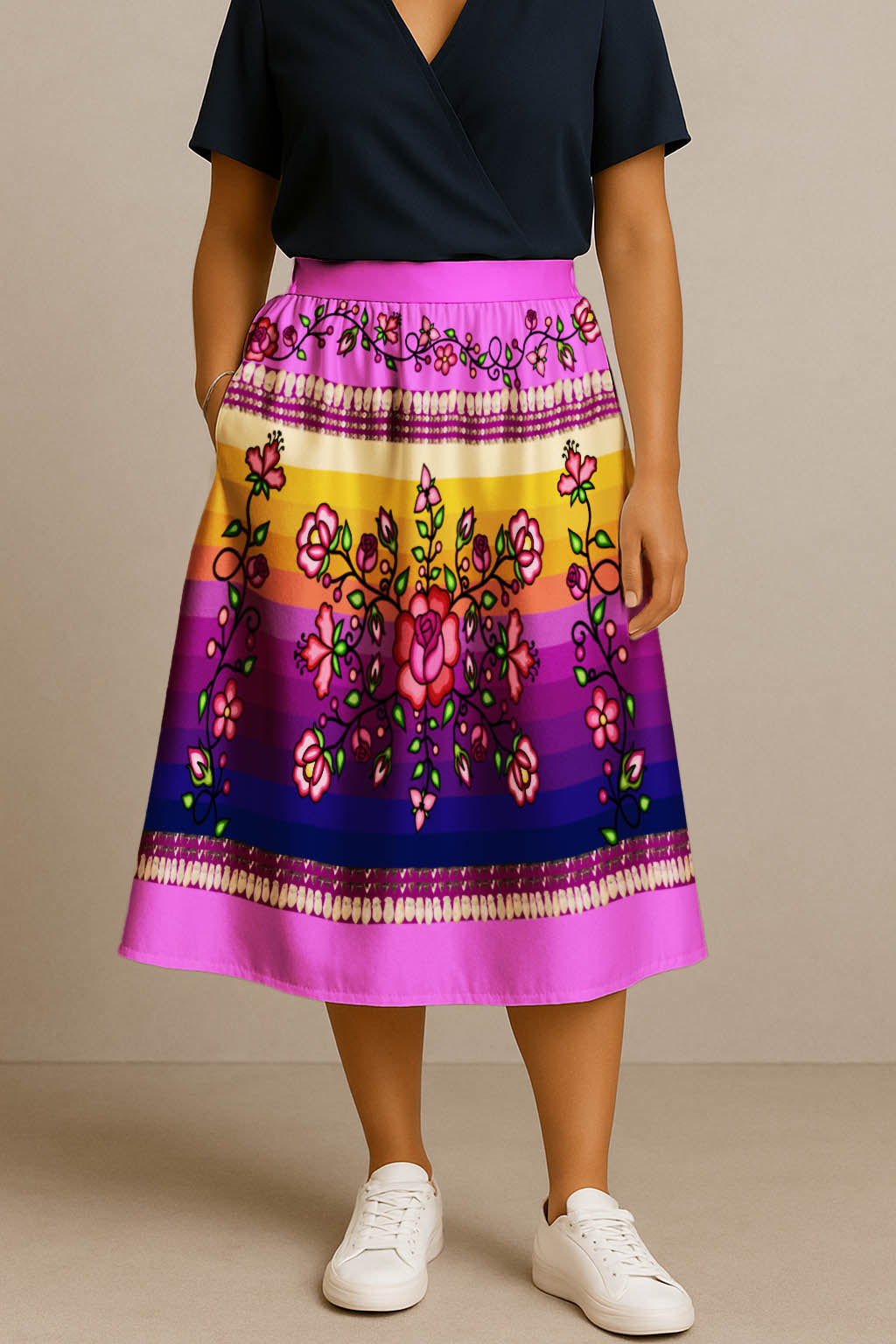 Grandmother Legacy Magenta 1 Elastic Waist Pocket Midi Skirt
