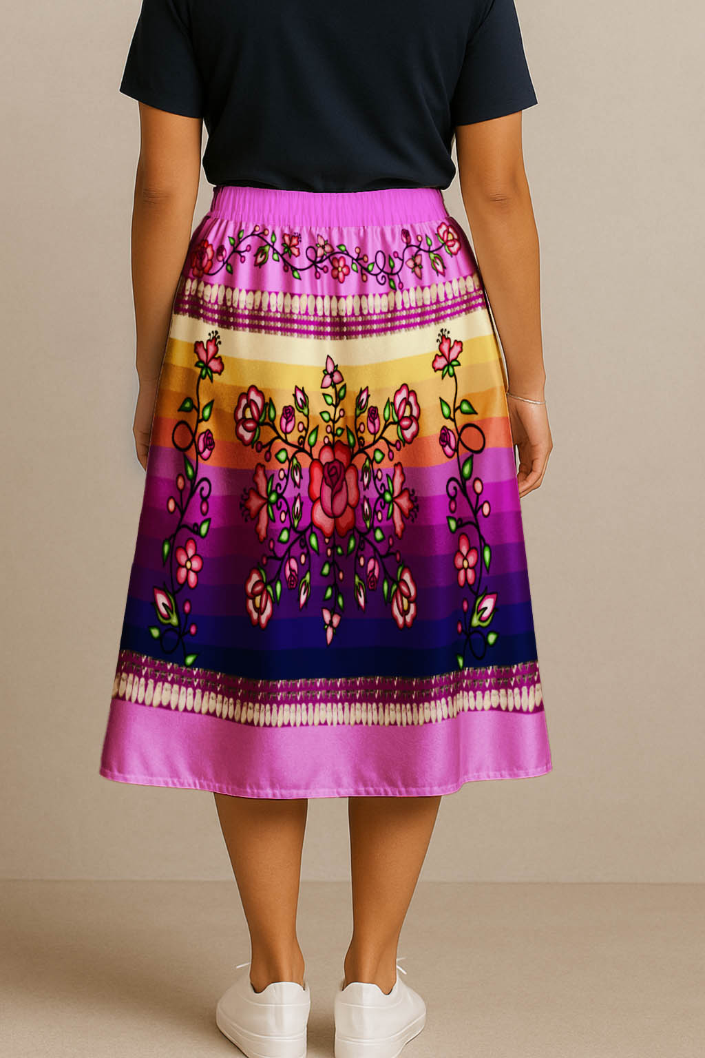 Grandmother Legacy Magenta 1 Elastic Waist Pocket Midi Skirt