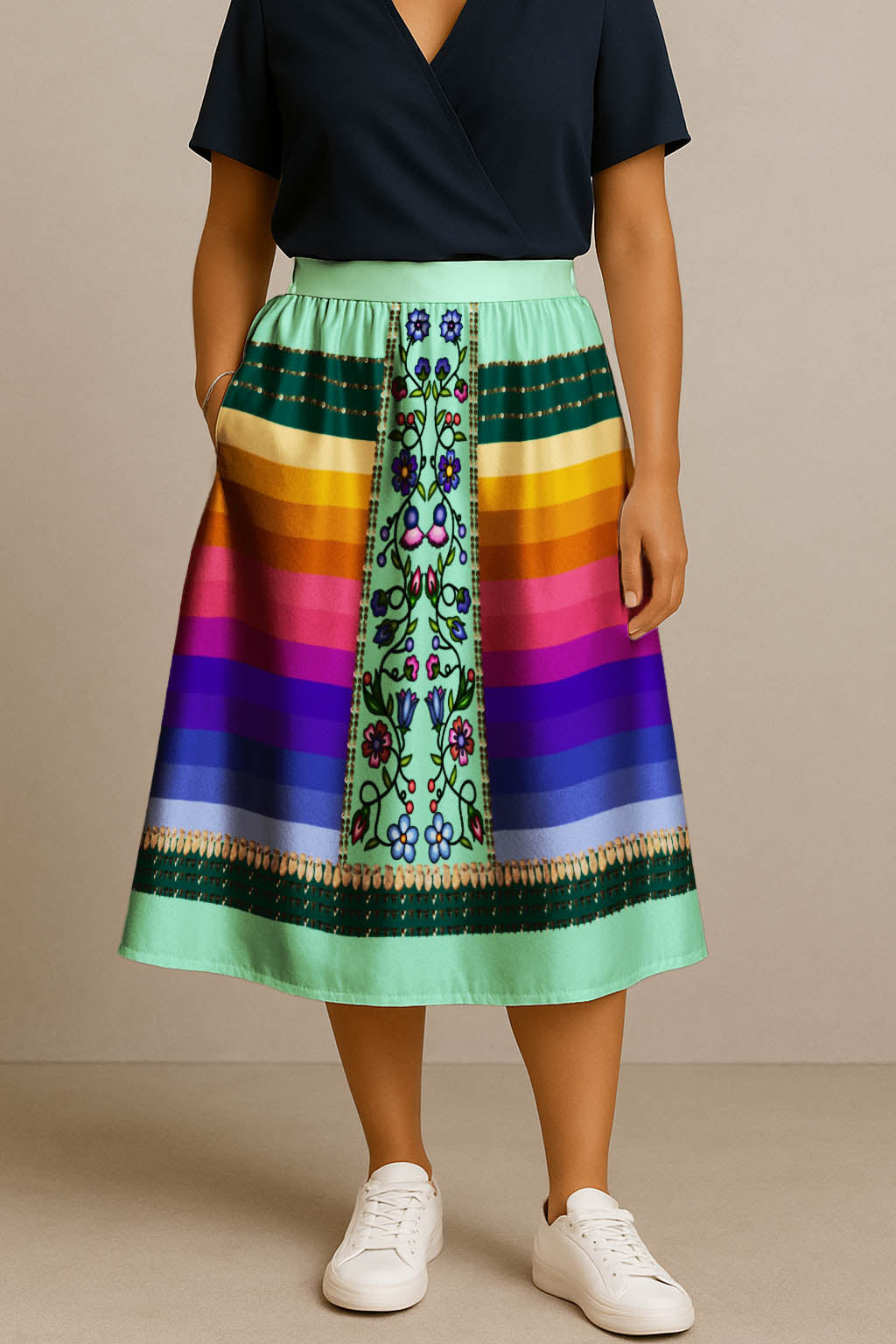 Grandmother Legacy Mint 2 Elastic Waist Pocket Midi Skirt