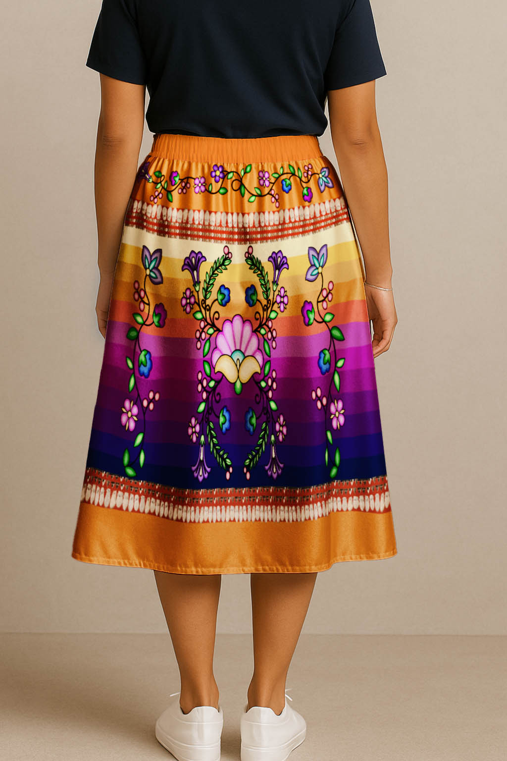 Grandmother Legacy Orange 1 Elastic Waist Pocket Midi Skirt