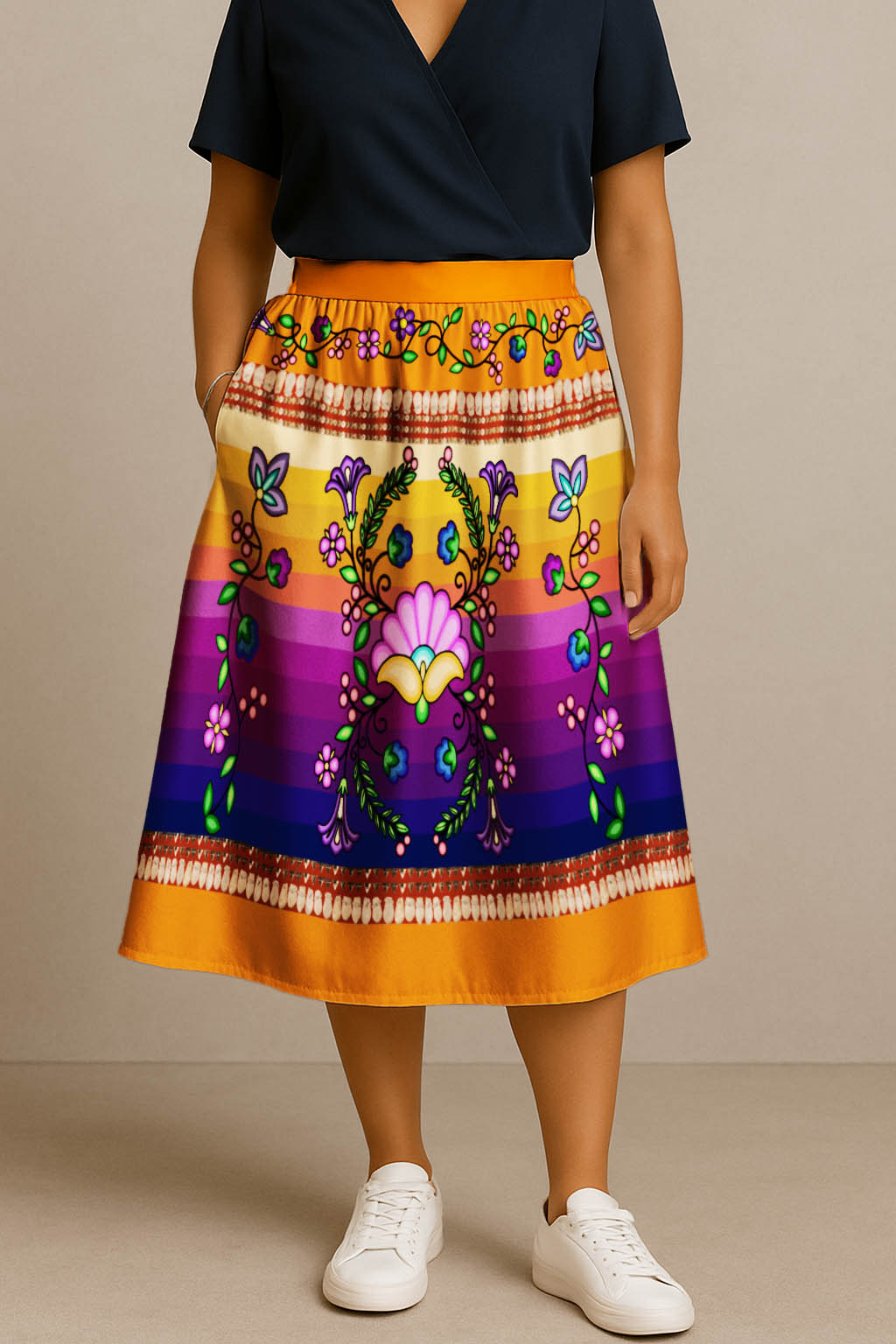Grandmother Legacy Orange 1 Elastic Waist Pocket Midi Skirt