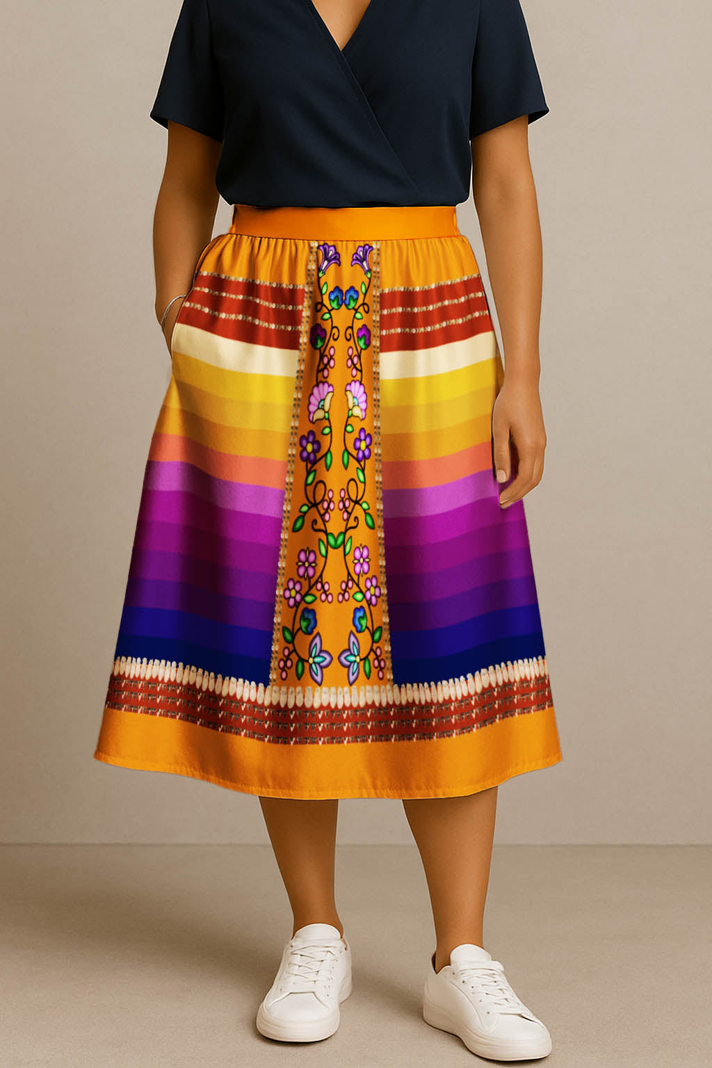 Grandmother Legacy Orange 2 Elastic Waist Pocket Midi Skirt