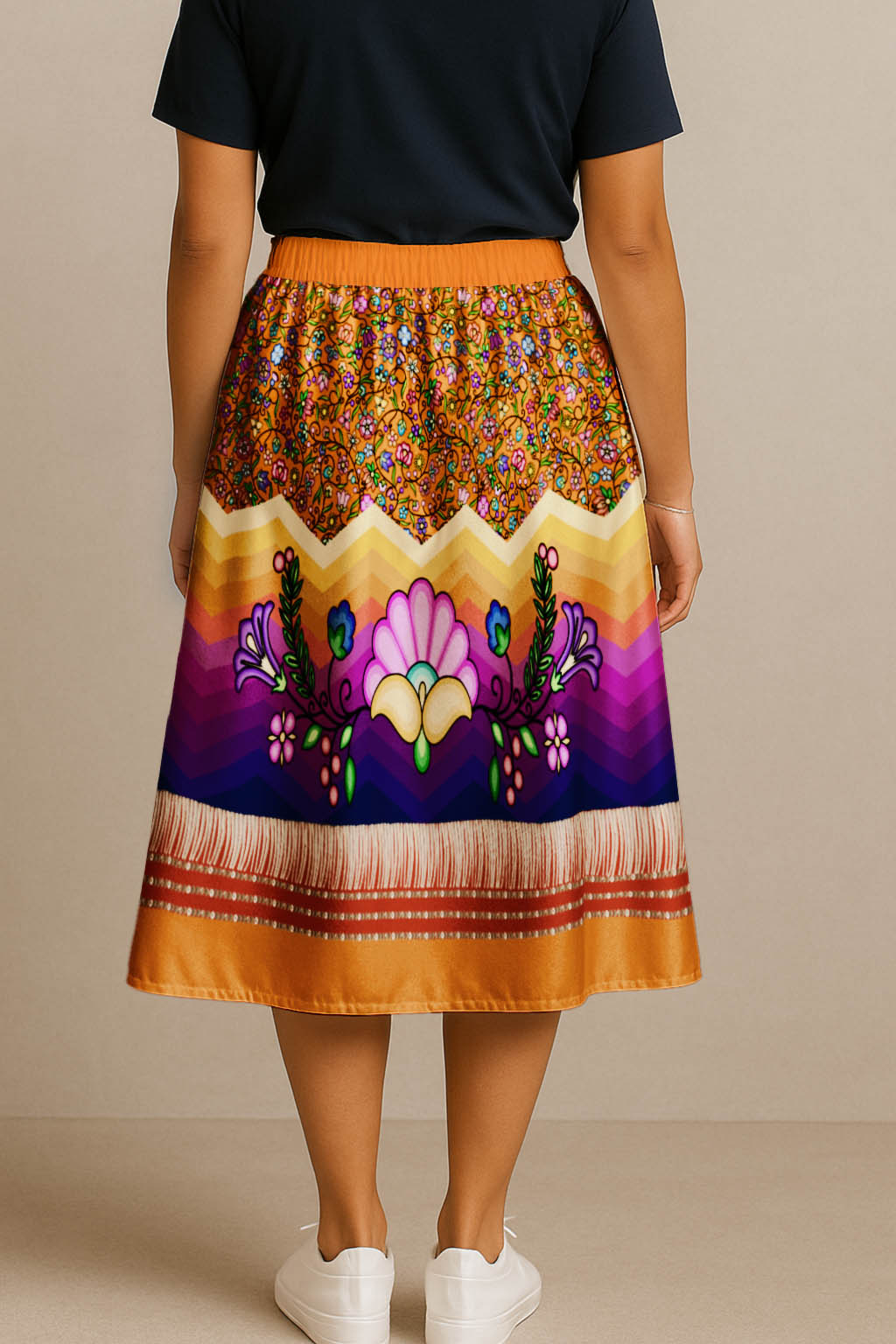 Grandmother Legacy Orange 3 Elastic Waist Pocket Midi Skirt