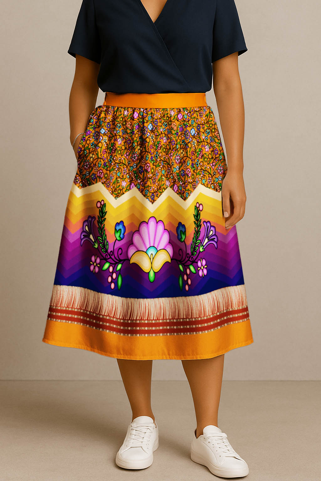 Grandmother Legacy Orange 3 Elastic Waist Pocket Midi Skirt