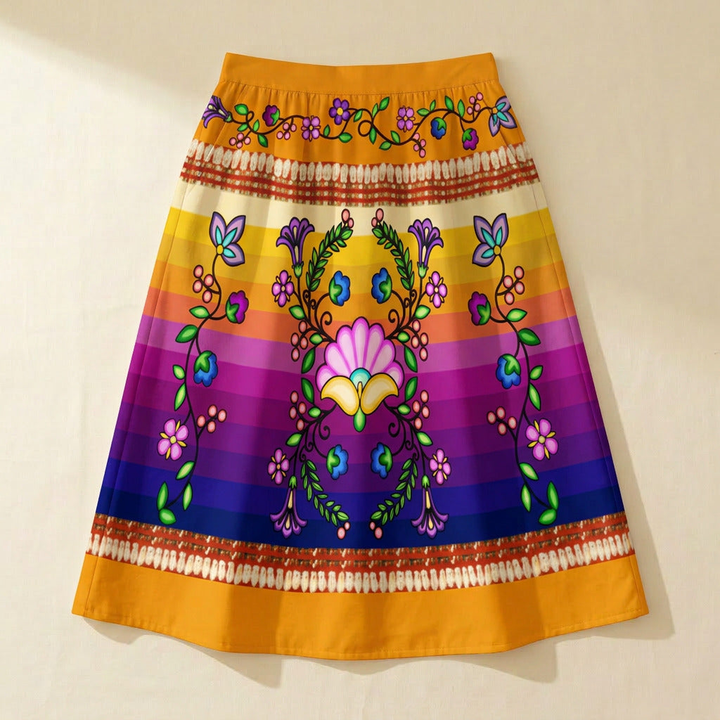 Grandmother Legacy Orange 1 Elastic Waist Pocket Midi Skirt