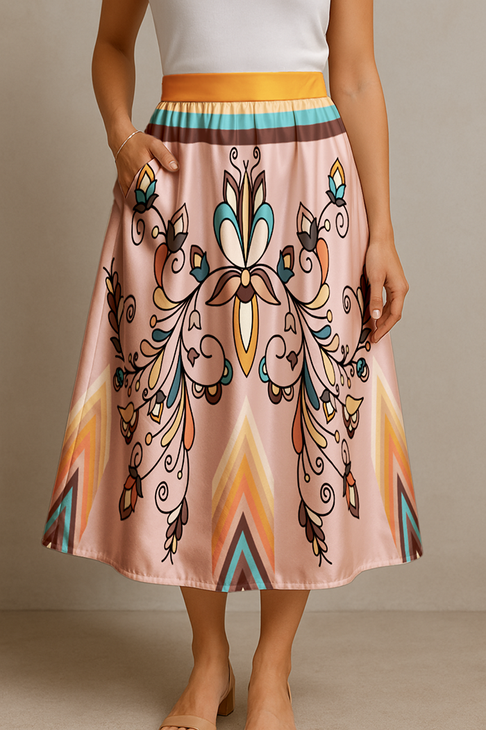 Guardian Petals Earthy Elastic Waist Pocket Midi Skirt