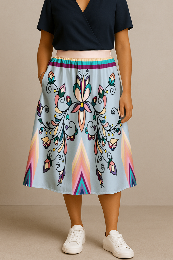 Guardian Petals Pastel Elastic Waist Pocket Midi Skirt