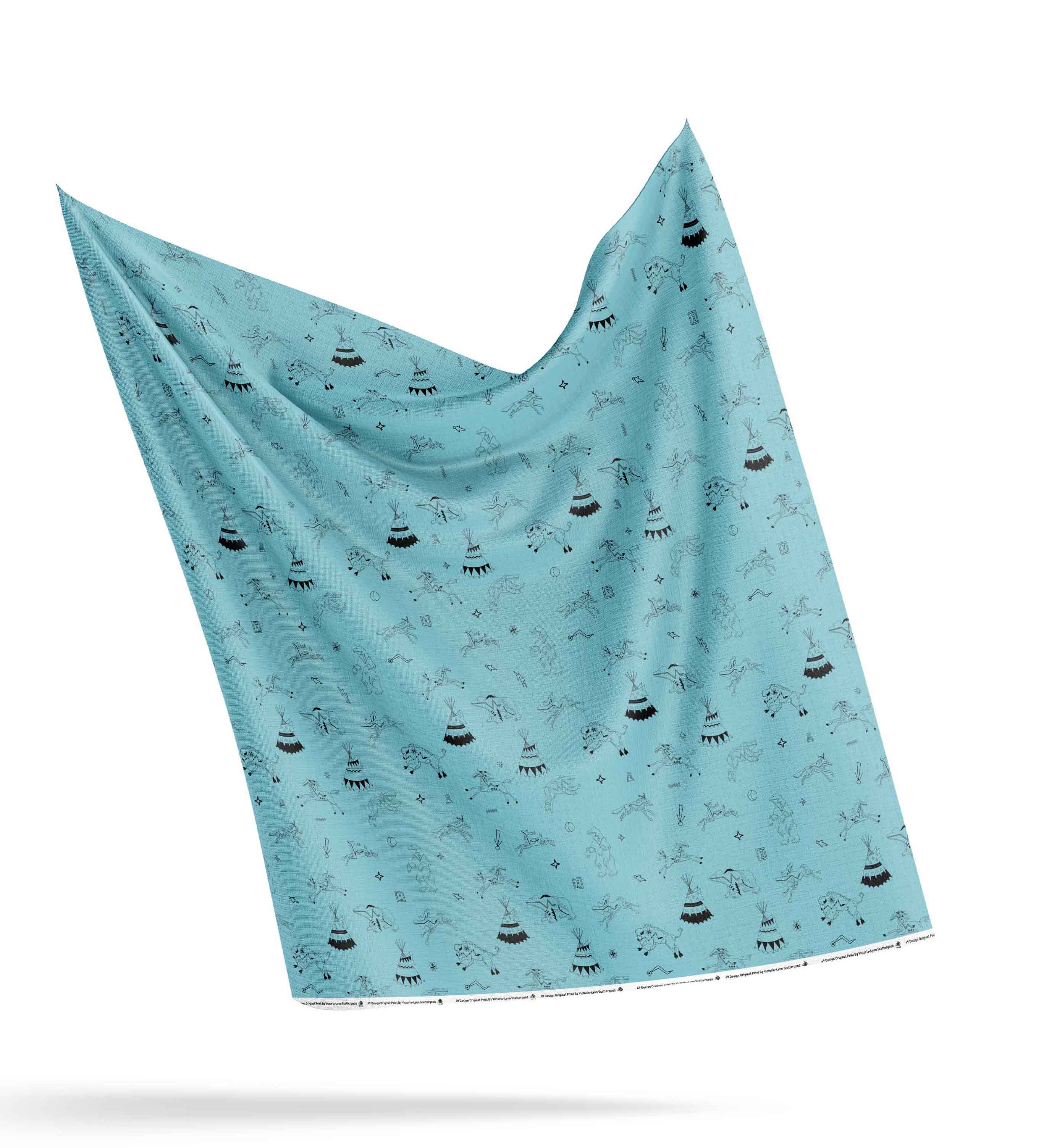 Ledger Dabbles Turquoise Satin Fabric By the Yard Pre Order