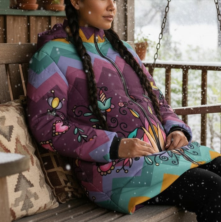 Harvest Hearth Floral Women's Hooded Puffer Coat