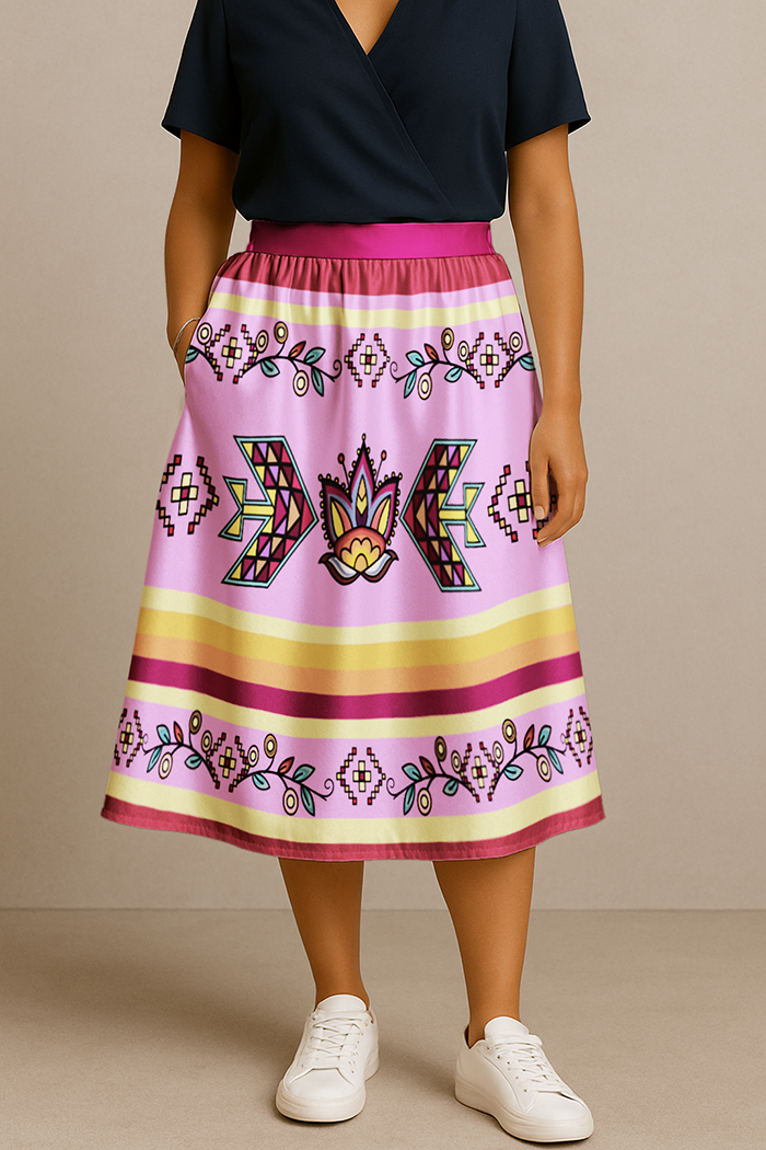 Heart of the Pattern Bright Elastic Waist Pocket Midi Skirt