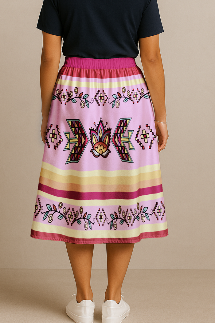 Heart of the Pattern Bright Elastic Waist Pocket Midi Skirt