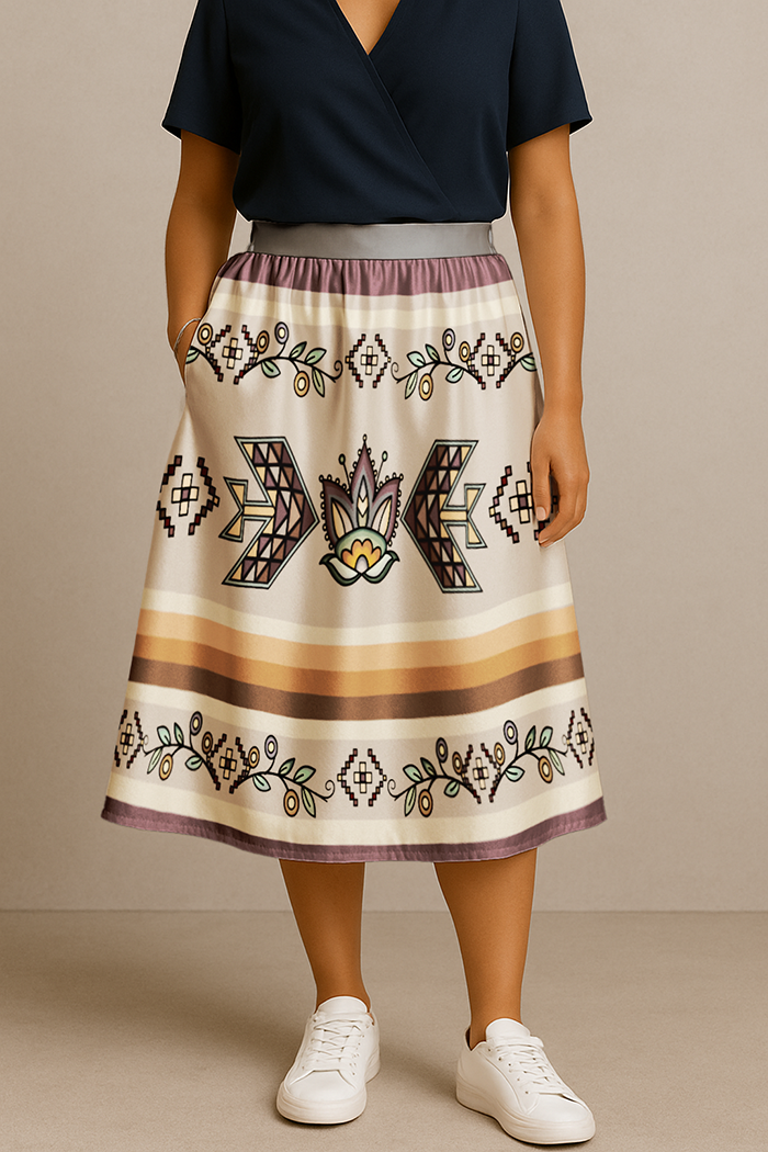 Heart of the Pattern Earthy Elastic Waist Pocket Midi Skirt