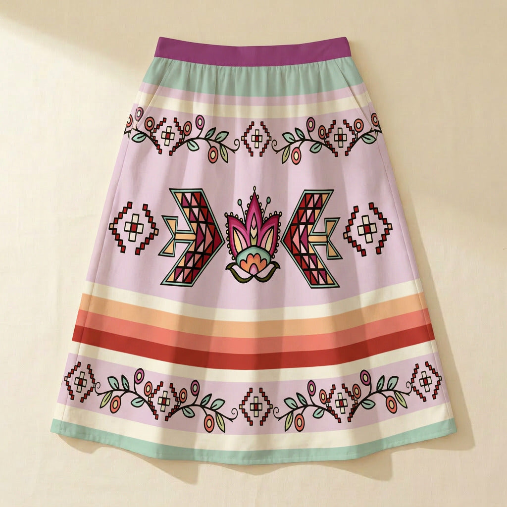 Heart of the Pattern Pastel Elastic Waist Pocket Midi Skirt