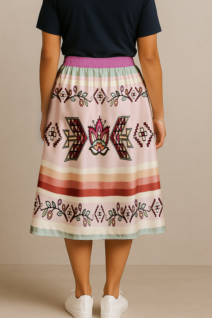 Heart of the Pattern Pastel Elastic Waist Pocket Midi Skirt