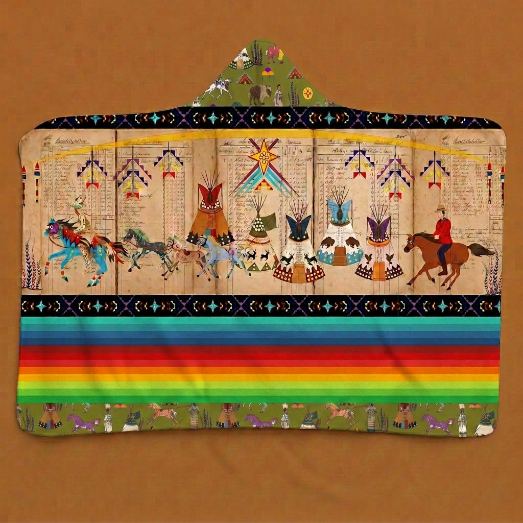 Horse Raid Olive Hooded Blanket