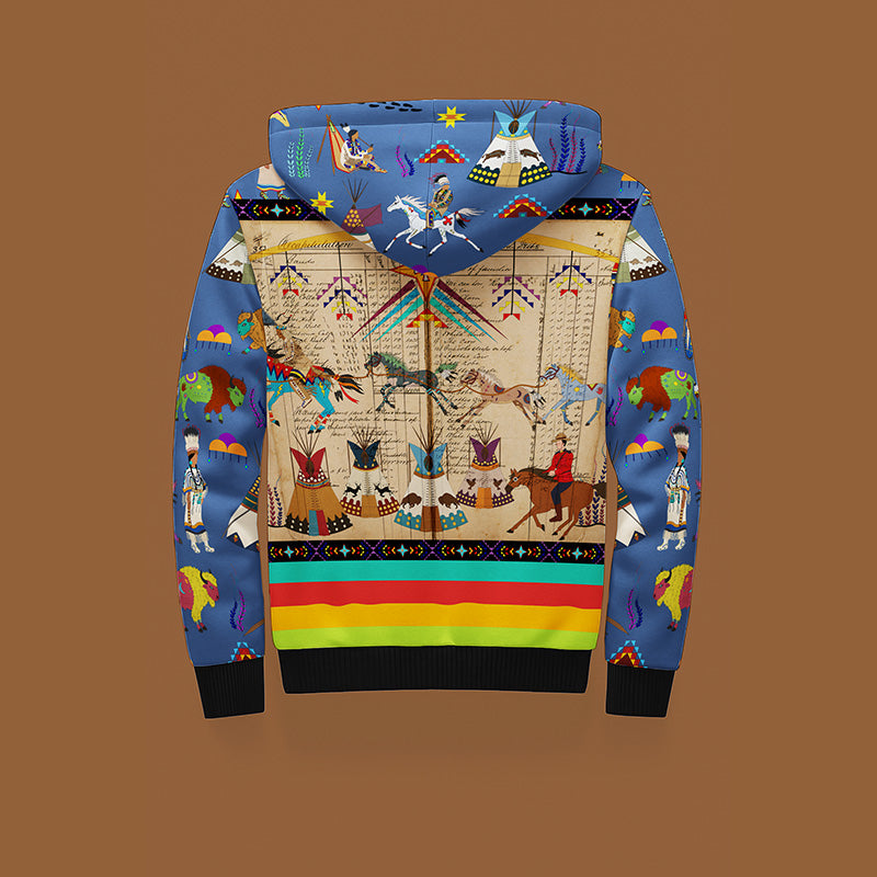 Horse Raid Blue Sherpa Hoodie